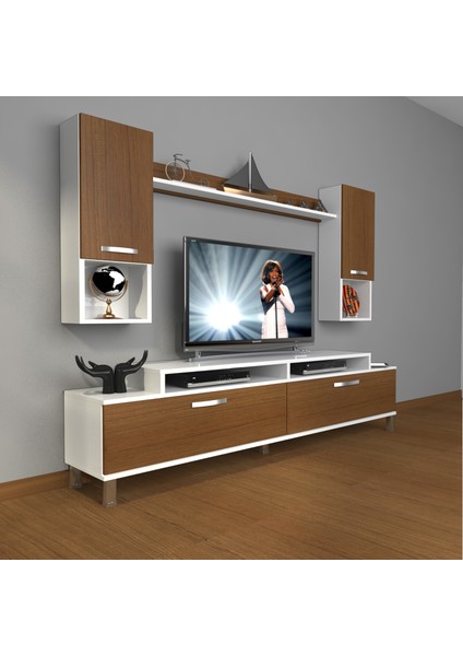 Ekoflex 5da Mdf Krom Ayaklı Tv Ünitesi Tv Sehpası Beyaz Ceviz