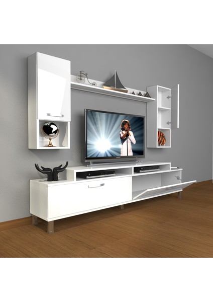 Ekoflex 5da Mdf Krom Ayaklı Tv Ünitesi Tv Sehpası Parlak Beyaz fiyatları