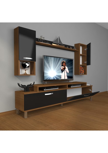 Ekoflex 5da Slm Krom Ayaklı Tv Ünitesi Tv Sehpası Ceviz Siyah fiyatları