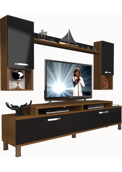 Ekoflex 5da Slm Krom Ayaklı Tv Ünitesi Tv Sehpası Ceviz Siyah modelleri