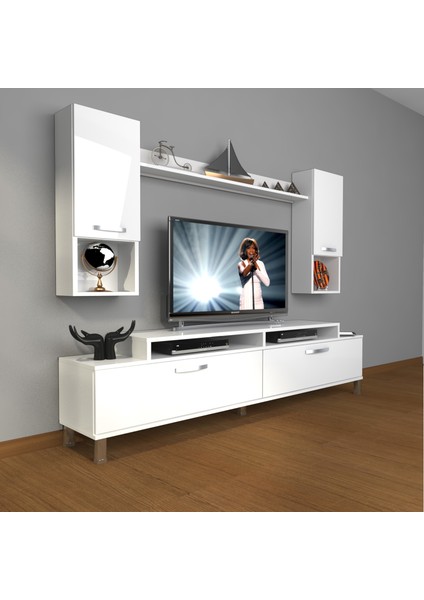 Ekoflex 5da Slm Krom Ayaklı Tv Ünitesi Tv Sehpası Parlak Beyaz