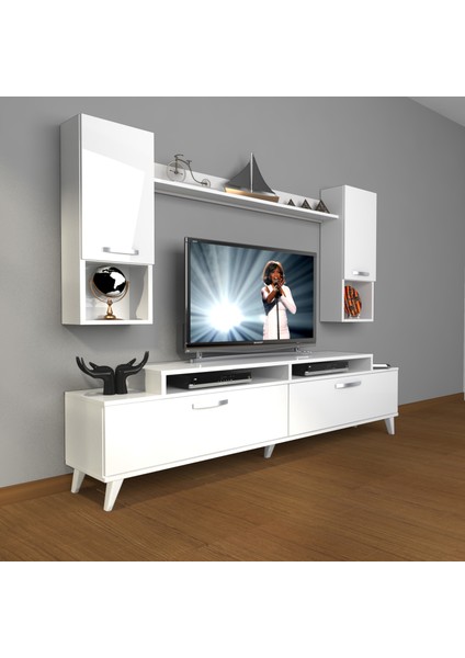 Ekoflex 5da Slm Retro Tv Ünitesi Tv Sehpası Parlak Beyaz