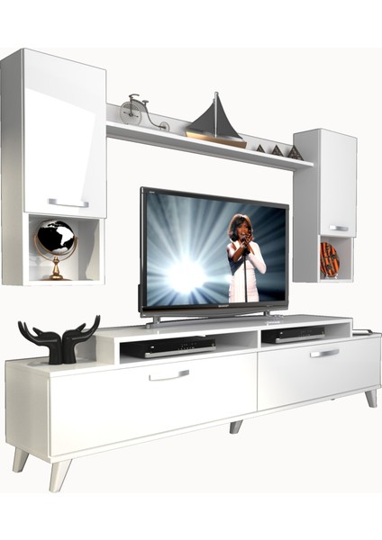 Ekoflex 5da Slm Retro Tv Ünitesi Tv Sehpası Parlak Beyaz modelleri
