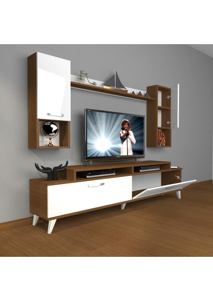 Ekoflex 5da Slm Retro Tv Ünitesi Tv Sehpası Ceviz Beyaz