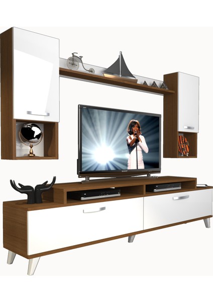 Ekoflex 5da Slm Retro Tv Ünitesi Tv Sehpası Ceviz Beyaz