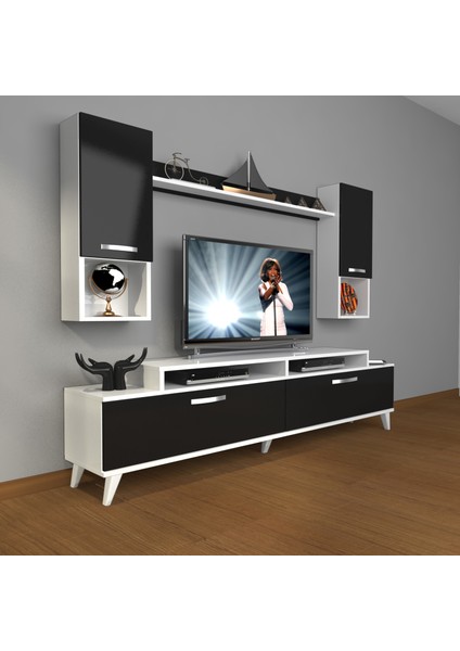 Ekoflex 5da Slm Retro Tv Ünitesi Tv Sehpası Beyaz Siyah