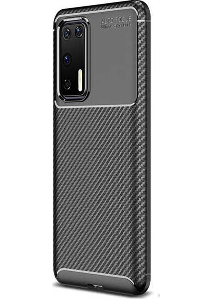 Huawei P40 Kılıf Negro Karbon Dizayn Silikon Siyah