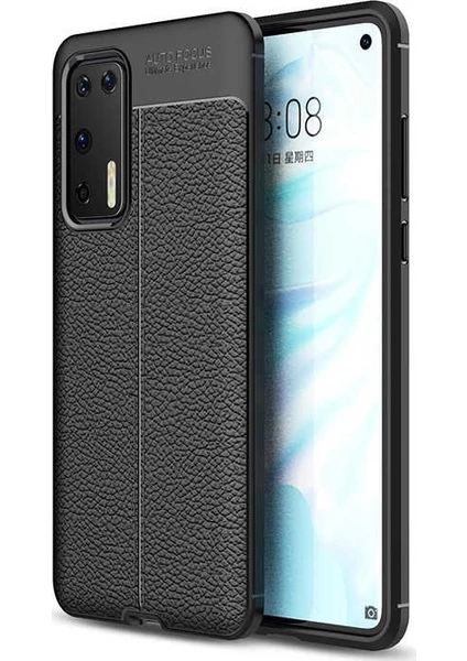 Case Street Huawei P40 Kılıf Niss Deri Görünümlü Silikon + Full Ekran Koruyucu Siyah