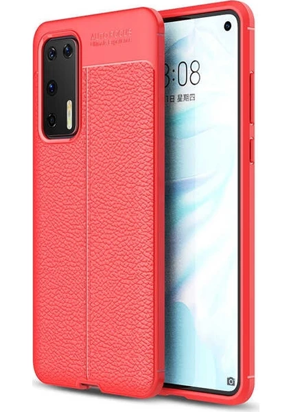 Case Street Huawei P40 Kılıf Niss Silikon Deri Görünümlü Kırmızı