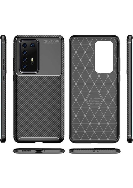 Case Street Huawei P40 Pro Kılıf Negro Karbon Dizayn + Full Ekran Koruyucu Lacivert