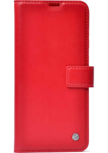 Samsung Galaxy A01 Kılıf Kar Delüx Cüzdan Kartvizitli Para Gözlü Kopçalı Kırmızı