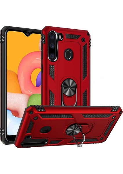 Samsung Galaxy A21 Kılıf Tank Koruma Vega Standlı Yüzüklü Mıknatıslı Bronz modelleri