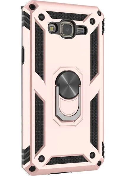 Case Street  J7 Core Kılıf Tank Vega Standlı Yüzüklü Mıknatıslı + Nano Glass Bronz