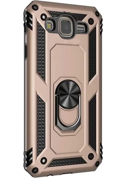 Case Street  J7 Core Kılıf Tank Vega Standlı Yüzüklü Mıknatıslı + Nano Glass Gold