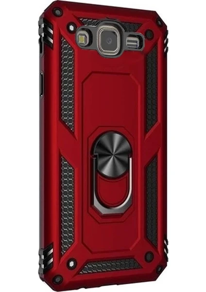 Case Street  J7 Core Kılıf Tank Vega Standlı Yüzüklü Mıknatıslı + Nano Glass Kırmızı