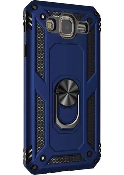 J7 Core Kılıf Tank Vega Standlı Yüzüklü Mıknatıslı + Nano Glass Lacivert