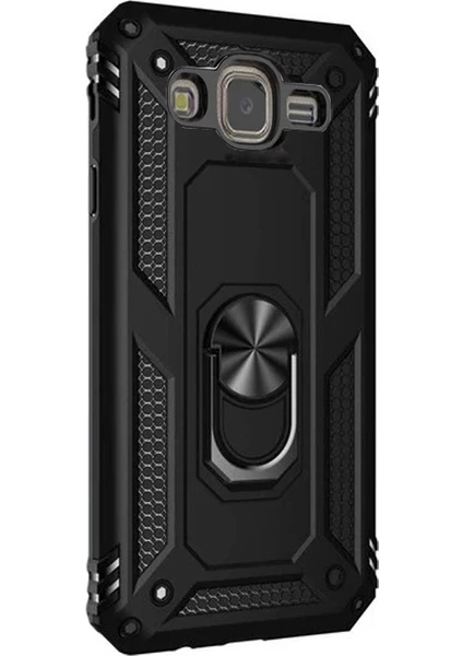 Case Street  J7 Core Kılıf Tank Vega Standlı Yüzüklü Mıknatıslı + Nano Glass Siyah