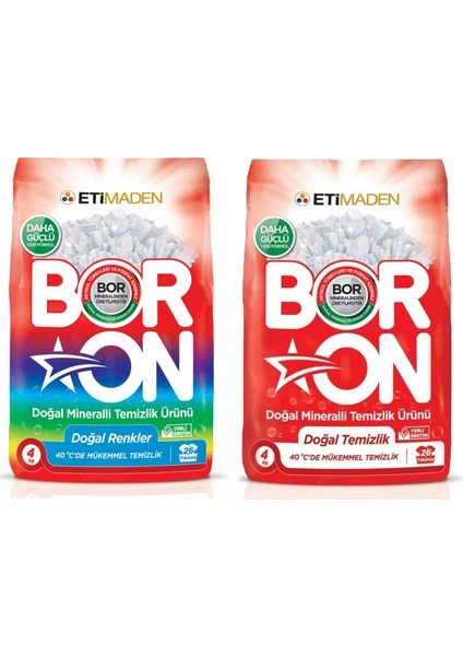 Toz Deterjan Renkliler 4 kg + Boron Toz Deterjan Beyazlar 4 kg