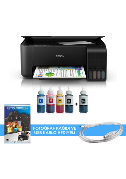 Tanklı L3150 Photoink Muadil Mürekkepli Tanklı Yazıcı (1 Siyah Mürekkep ve Fotoğraf Kağıdı Hediyeli)