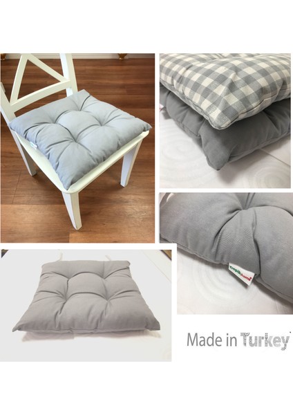 Tropik Home Gri Renk Pamuklu Kumaştan Dolgulu Pofuduk 40 x 40 cm Kare Sandalye Minderi