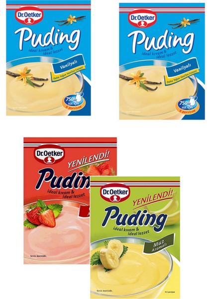 4 Paket Puding (2 Vanilyalı + 1 Muzlu + 1 Çilekli)