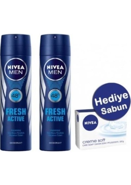 Men Fresh Active Dedorant 150 Ml*2 Adet Avantajlı Paket+Nivea Creme Care Sabun Hediyeli