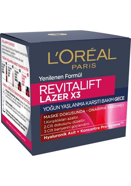 L'Oréal Paris Revitalift Lazer X3 Yoğun Yaşlanma Karşıtı Gece Bakım Kremi