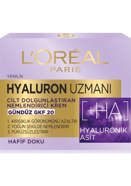 L'Oréal Paris Hyaluron Uzmanı Cilt Dolgunlaştıran Nemlendirici Krem GKF 20