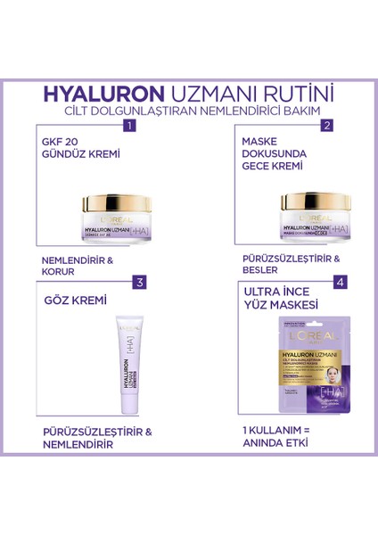 L'Oréal Paris Hyaluron Uzmanı Cilt Dolgunlaştıran Nemlendirici Krem GKF 20