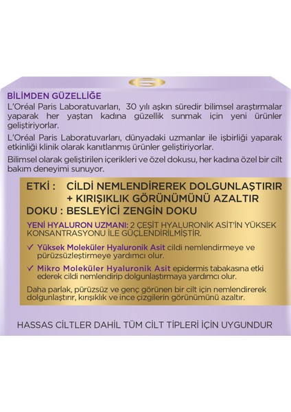 L'Oréal Paris Hyaluron Uzmanı Cilt Dolgunlaştıran Nemlendirici Krem GKF 20