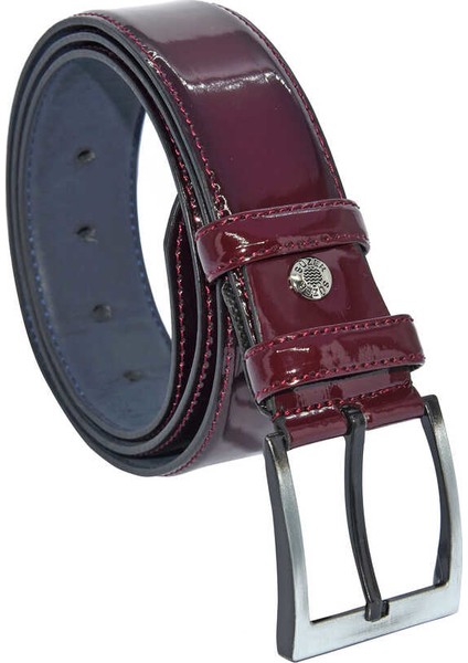 Bordo Rugan Suni Deri Dikişli 4 cm Klasik Kemer - 7400-97