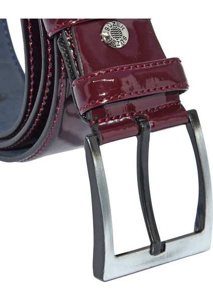 Bordo Rugan Suni Deri Dikişli 4 cm Klasik Kemer - 7400-97