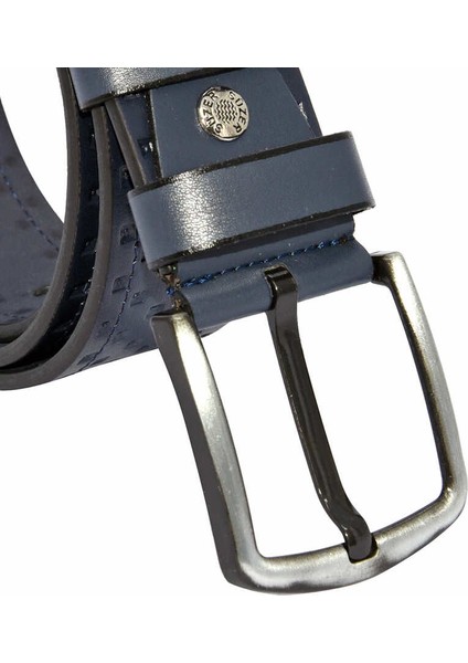 Lacivert Suni Deri Desenli Model 4.5 cm Spor Kemer - 4547-14 modelleri