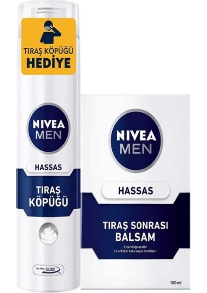 Men Hassas Ciltler için Tıraş Seti,Tıraş Sonrası Nemlendirici Balsam Hassas 100 ml ve Traş Köpüğü 200 ml,Nazik Tıraş Bakımı