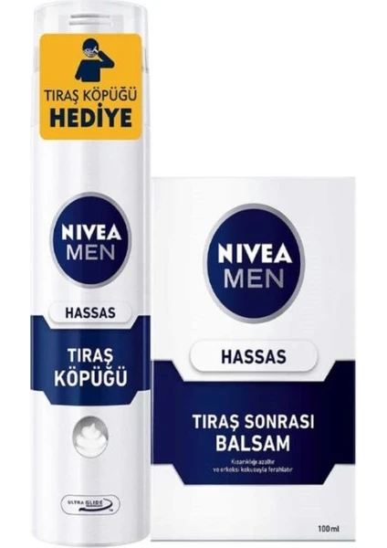 NIVEA Men Hassas Ciltler için Tıraş Seti,Tıraş Sonrası Nemlendirici Balsam Hassas 100 ml ve Traş Köpüğü 200 ml,Nazik Tıraş Bakımı