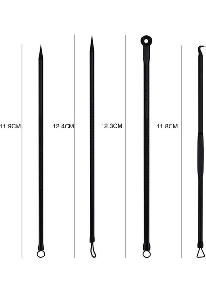 4 Parça Hijyenik Kutulu Paslanmaz Çelik Siyah Nokta Temizleme Komedon Aleti