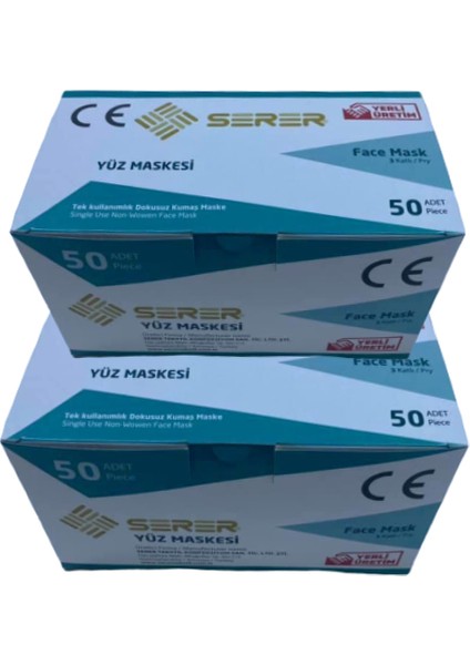 Nitelikli 3 Katlı Yüz Maskesi 100 Adet 50’li 2 Kutu