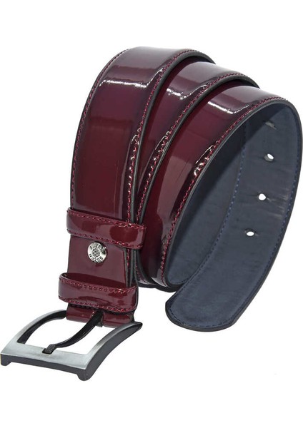 Bordo Rugan Suni Deri Dikişli 4 cm Klasik Kemer - 7400-97