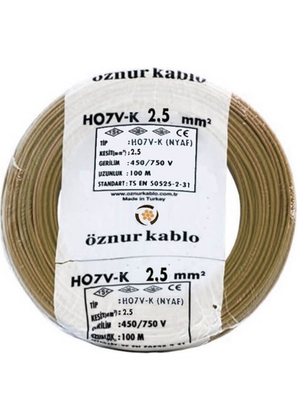 2,5 mm2 Nyaf H07V-K Bakır Kablo 100 m Kahverengi