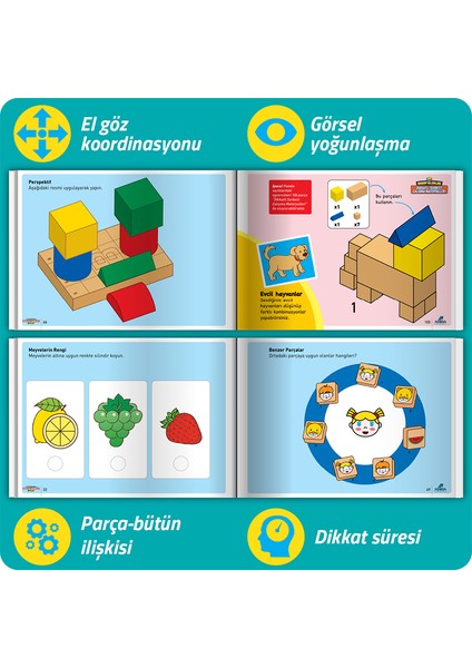 Dikkati Güçlendirme Seti Plus 3 Yaş (26+106 Ahşap Materyal + 3 Kitap Takım) - Osman Abalı