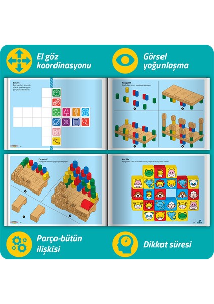 Dikkati Güçlendirme Seti Plus 8 Yaş (112 Ahşap Materyal + 3 Kitap Takım)