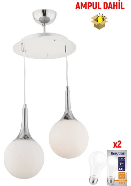 Damla 2Li Yuvarlak Krom -Led Ampul Dahil Modern Koridor Mutfak Salon Sarkıt Avize fiyatları