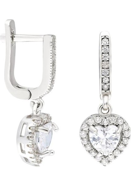 Kalpli Elmas Taşlı Gümüş Küpe