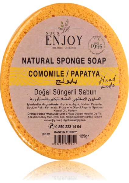 Doğal Sabun Papatya El Yapımı Süngerli Vücut Duş Sabunu 125 gr