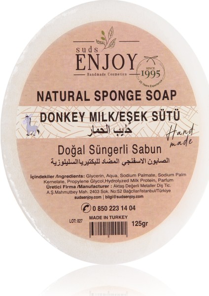 Doğal Sabun Eşek Sütü El Yapımı Süngerli Vücut Duş Sabunu 125 gr