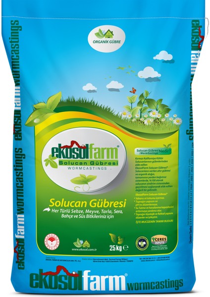 EkosolFarm Organik %100 Solucan Gübresi 25 Kg. Tüm Bitkilerde Kullanıma Uygun Organik Gübre