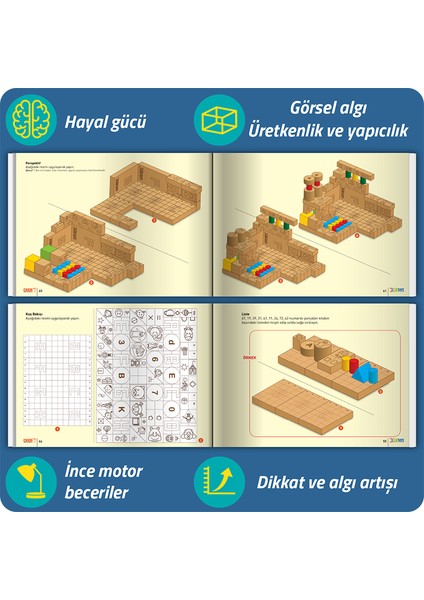 Dikkati Güçlendirme Seti Plus 9 Yaş (112 Ahşap Materyal + 3 Kitap Takım) - Osman Abalı