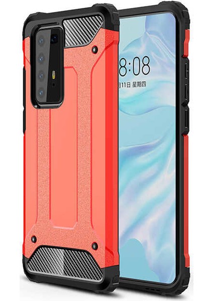 Huawei P40 Kılıf Darbe Koruyucu Arka Kapak Zırh Kırmızı