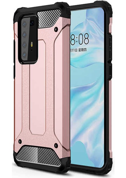 Huawei P40 Kılıf Darbe Koruyucu Arka Kapak Zırh Rose Gold