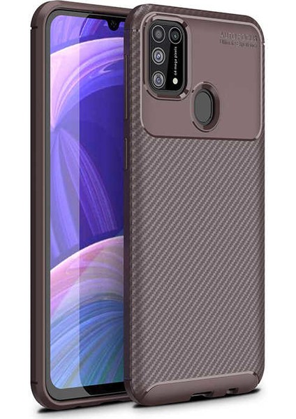 Samsung Galaxy M31 Kılıf Karbon Delüx Tpu Silikon Dlx Kahverengi